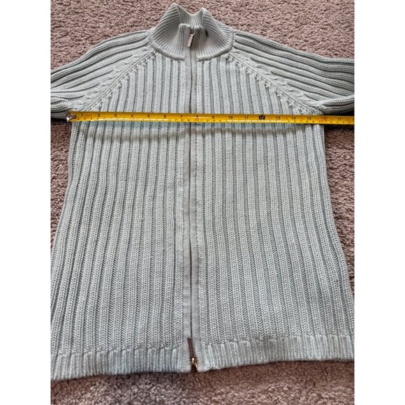 Talbots Petite Zip Front Ribbed Sweater Size S Light Blue Soft Warm HIgh Collar - Picture 3 of 7